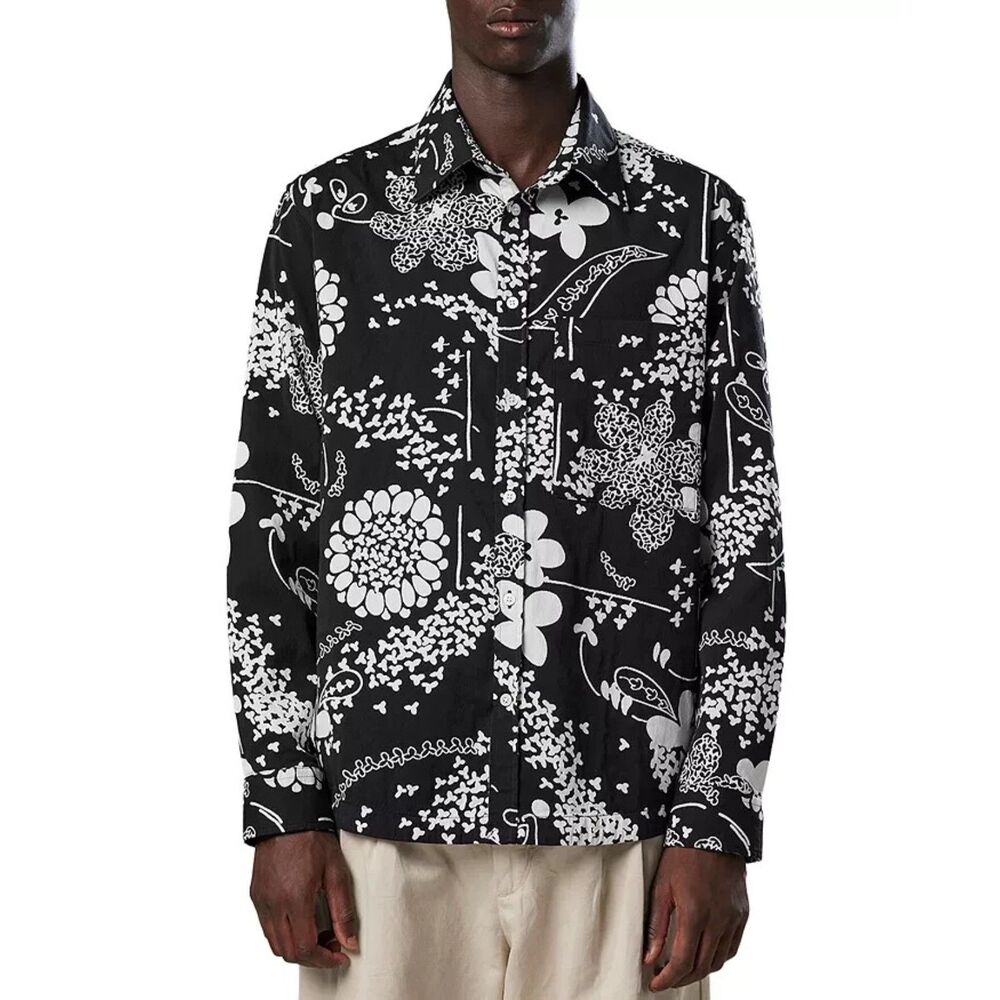 NN07 Shirt Mens Small Black Floral Long Sleeve Jacquard Button Up HANS $455